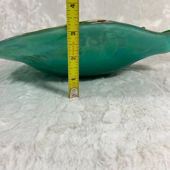Vintage Mid century  Murano Italian Colorful Confetti Glass Bowl Teal Silver - Picture 12 of 12